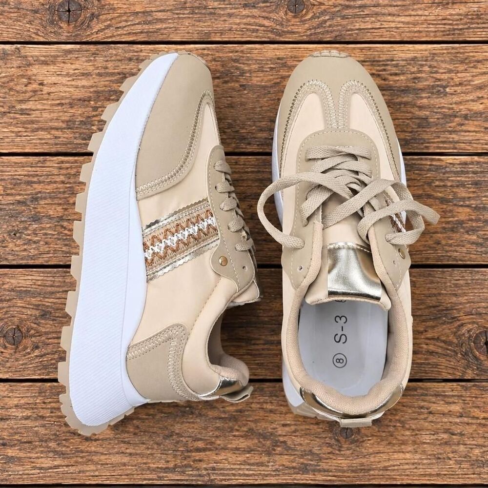 Women's Tan and Cream Trainers